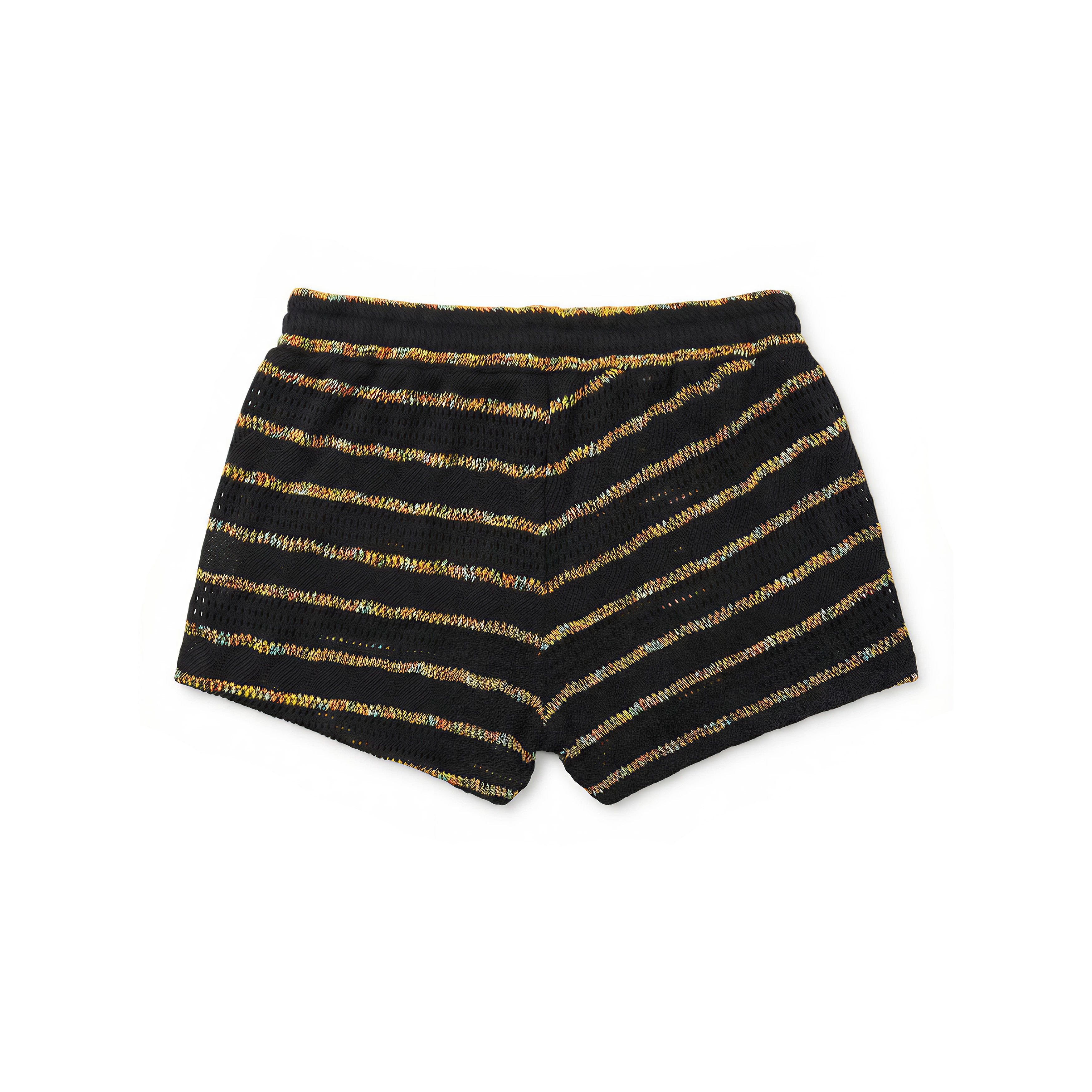 Short en maille pointelle noir à rayures arc-en-ciel
