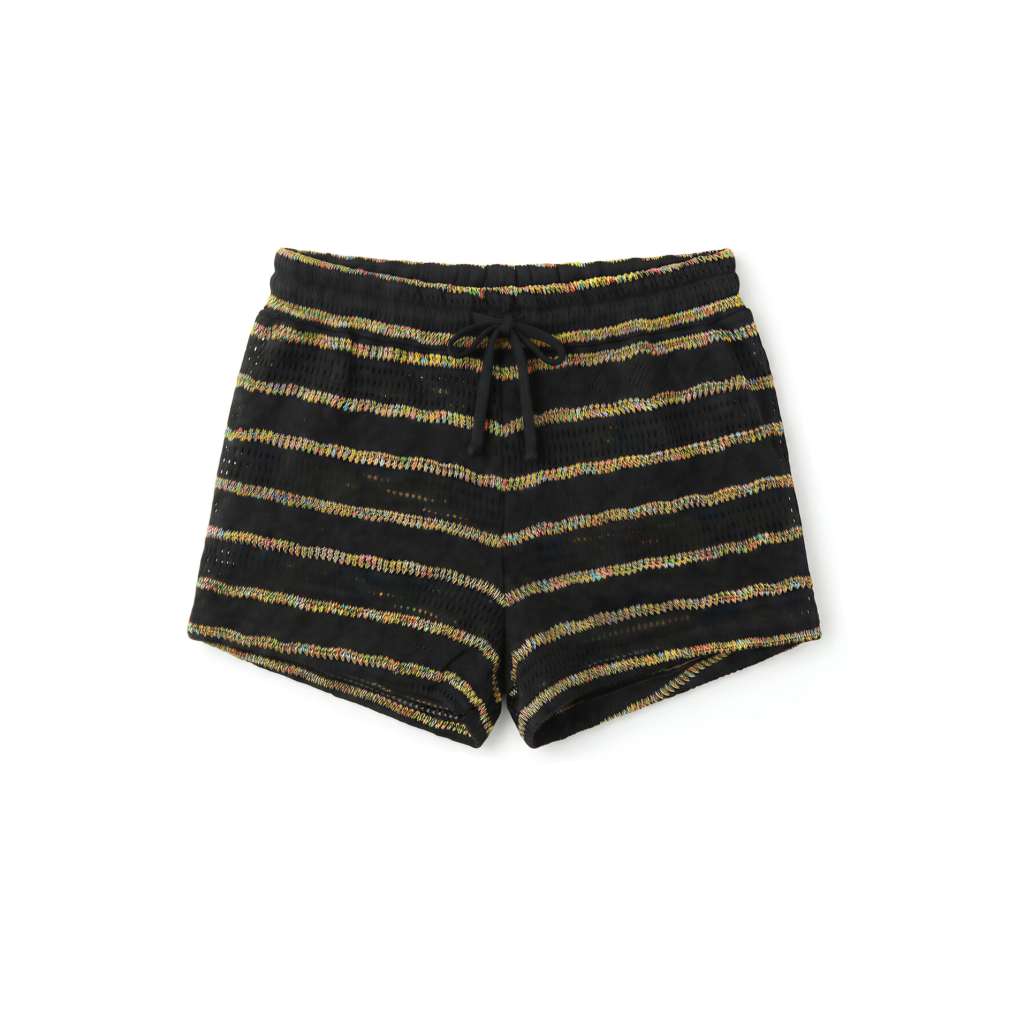 Short en maille pointelle noir à rayures arc-en-ciel