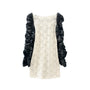 Lace & Lambskin Puff-Sleeve Dress
