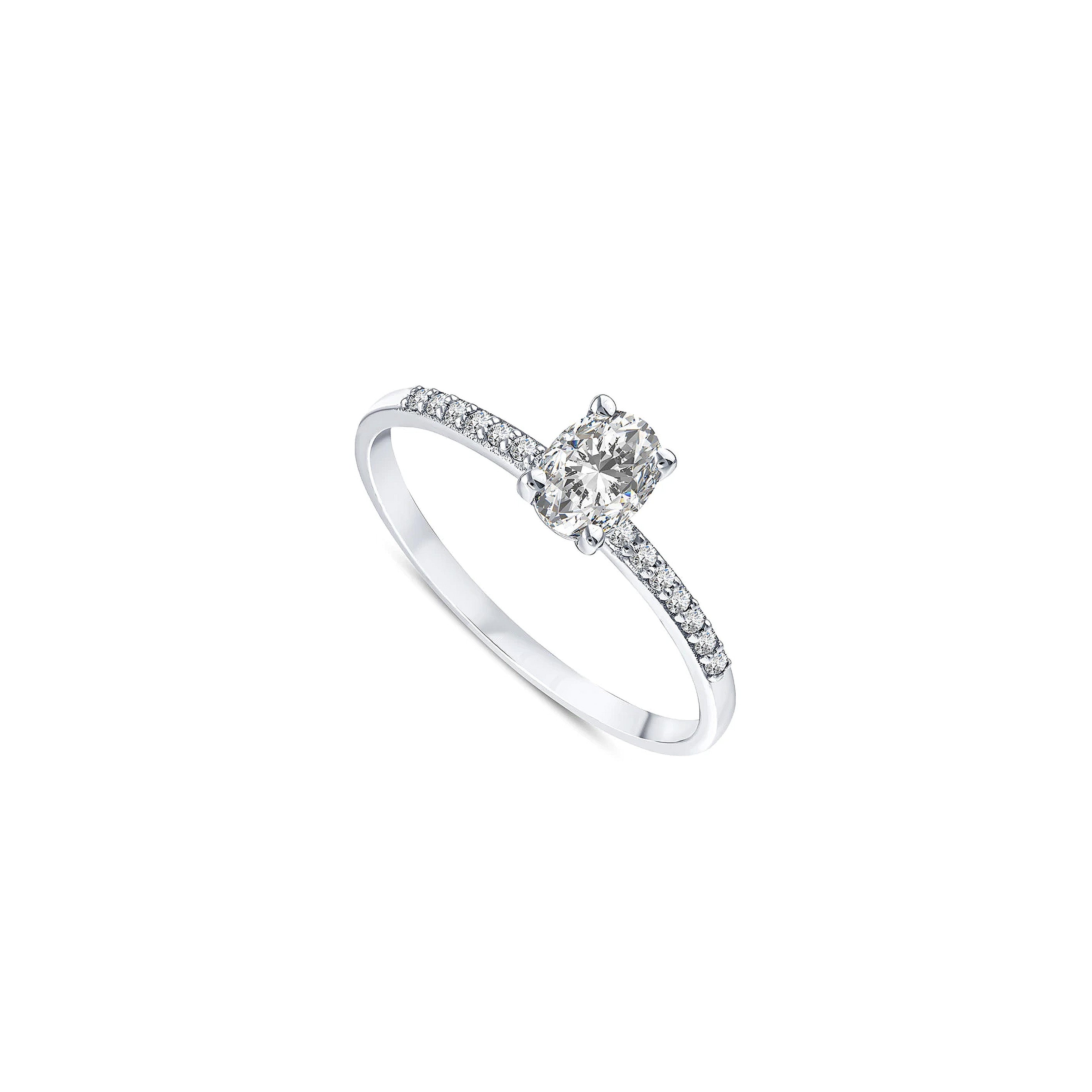 vue de côté bague de fiançailles diamant ovale 0,43 carat en or blanc