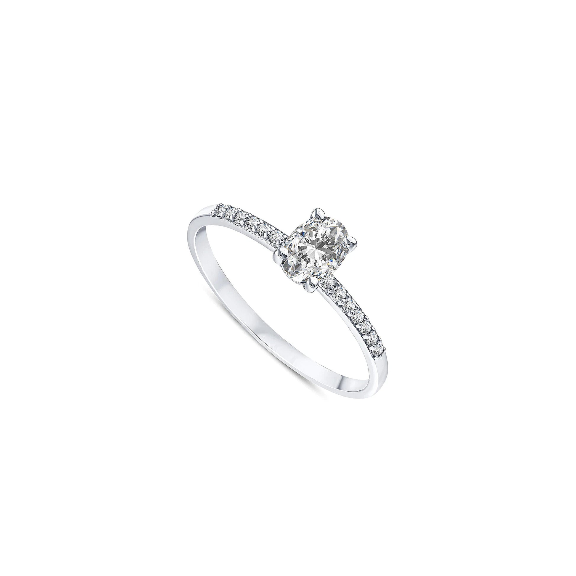 vue de côté bague de fiançailles diamant ovale 0,43 carat en or blanc