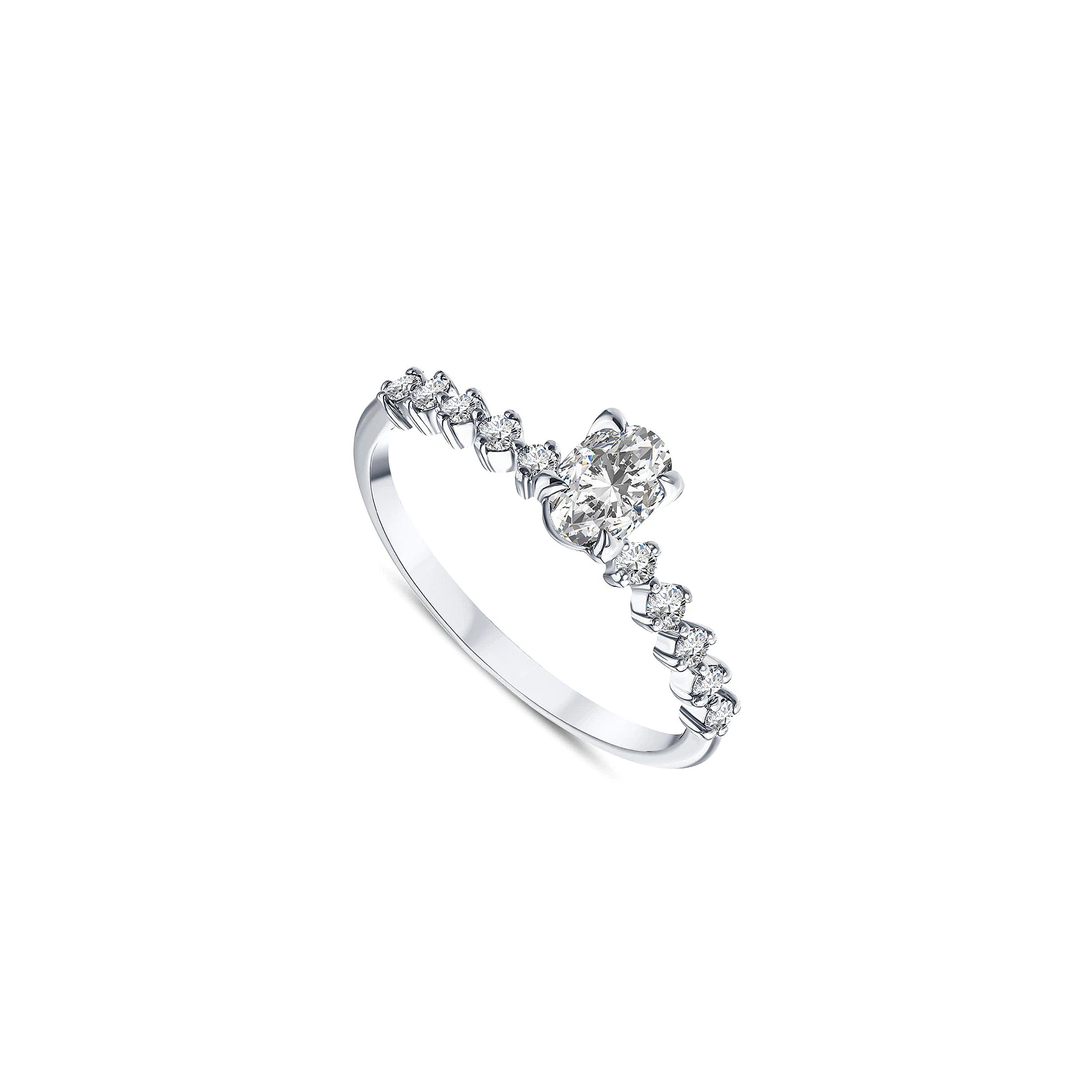 vue de côté bague de fiançailles diamant ovale 0,54 carat en or blanc