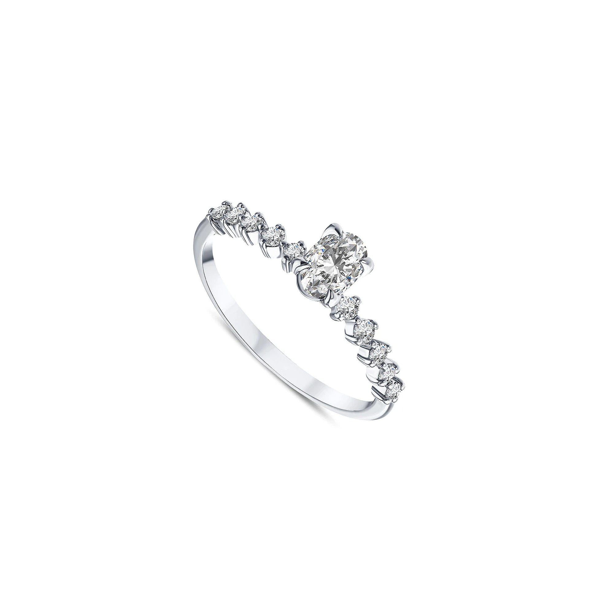 vue de côté bague de fiançailles diamant ovale 0,54 carat en or blanc