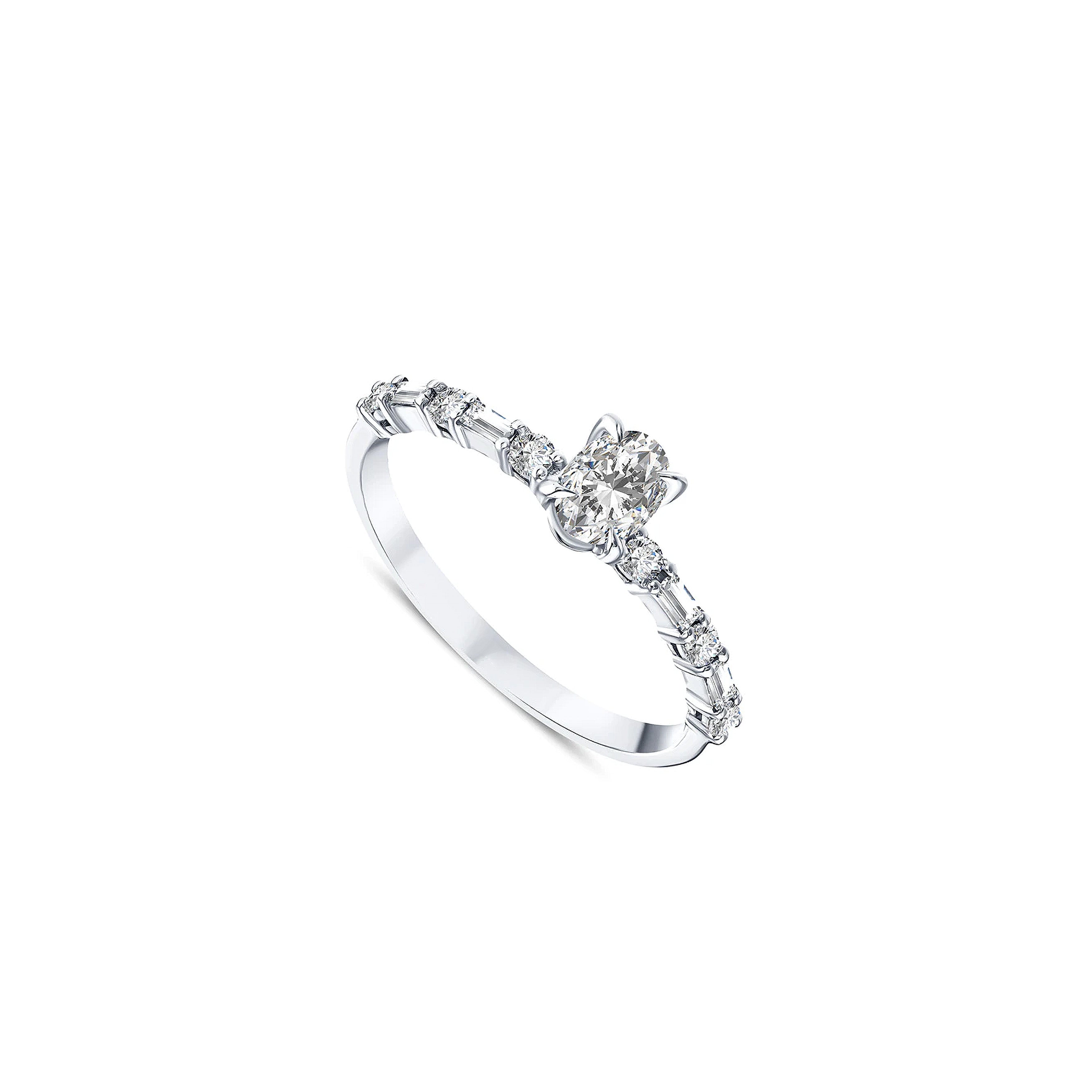 vue de côté bague de fiançailles diamant ovale 0,58 carat en or blanc