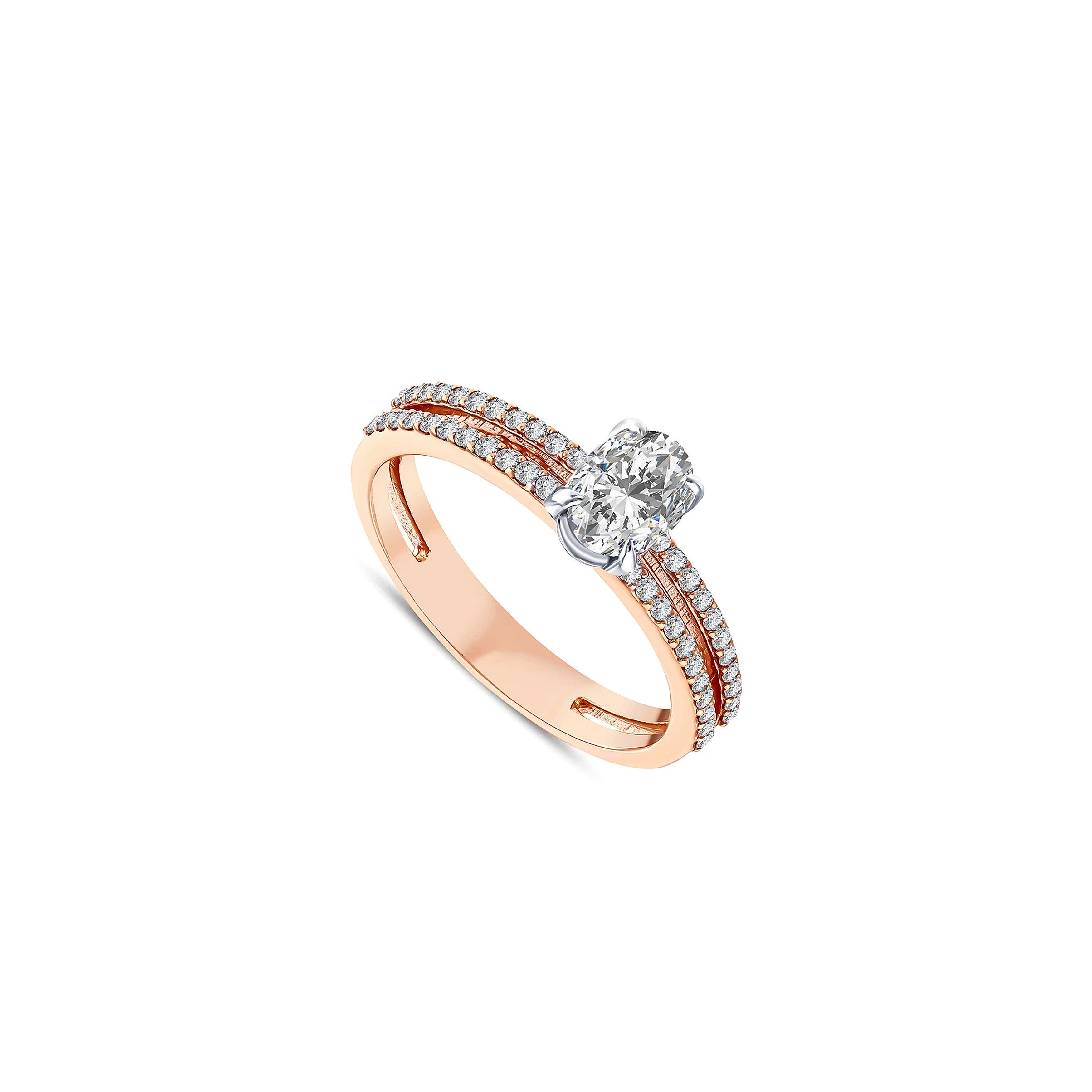 vue de côté bague de fiançailles diamant ovale 0,83 carat en or rose