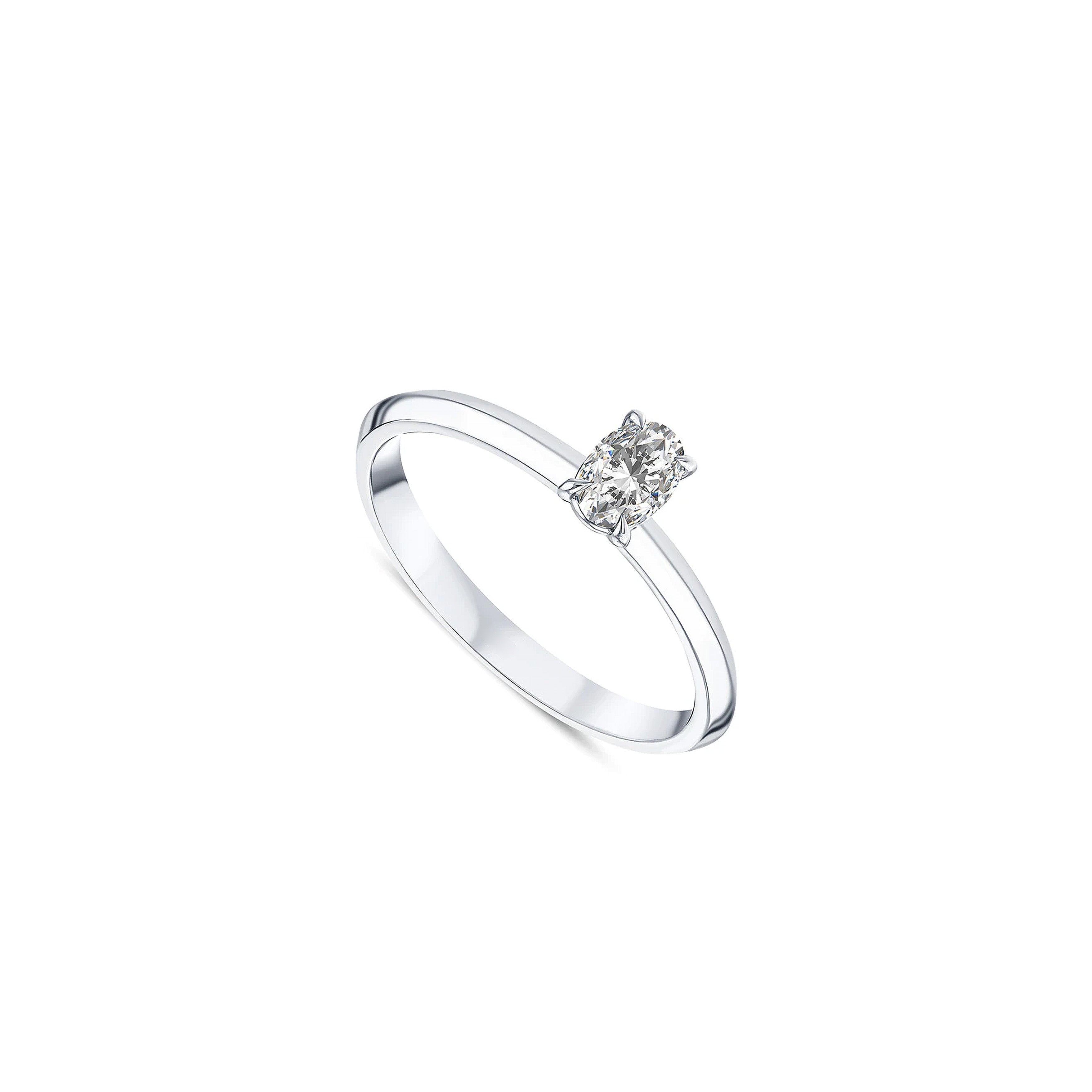 vue de côté bague de fiançailles diamant solitaire ovale 0,30 carat en or blanc