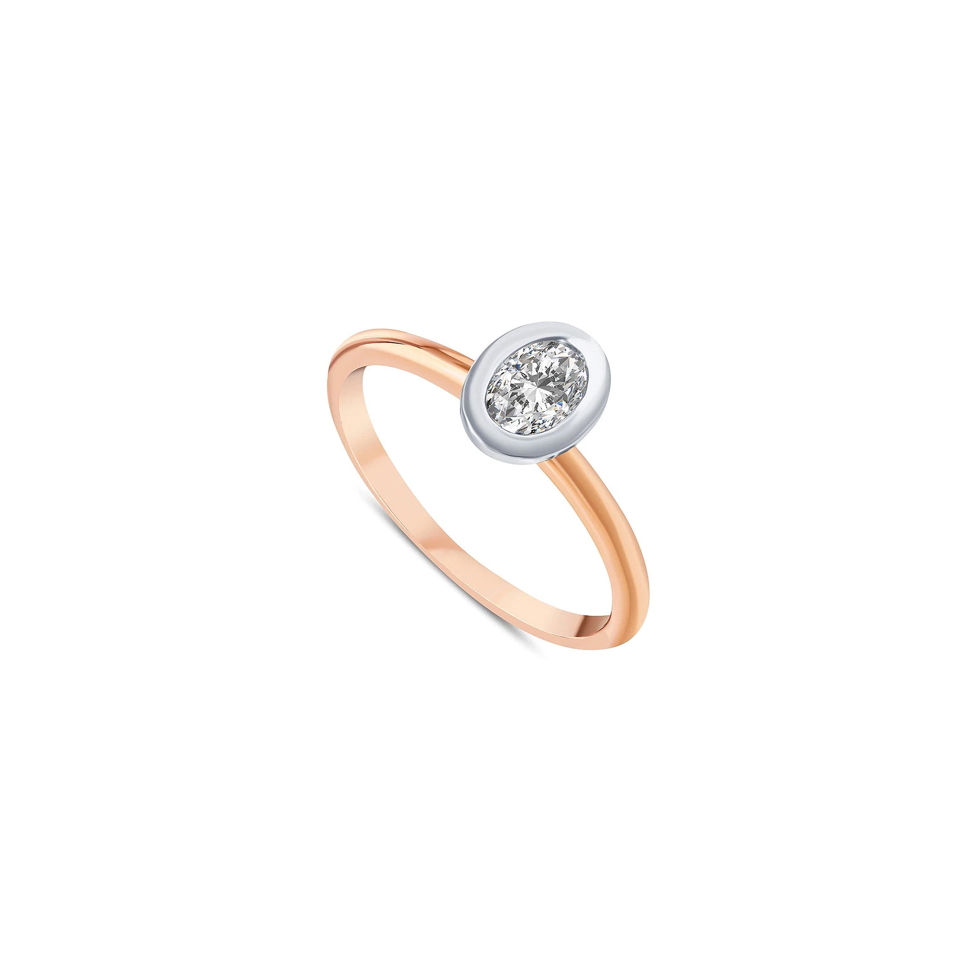 vue de côté bague de fiançailles diamant solitaire ovale 0,39 carat en or rose