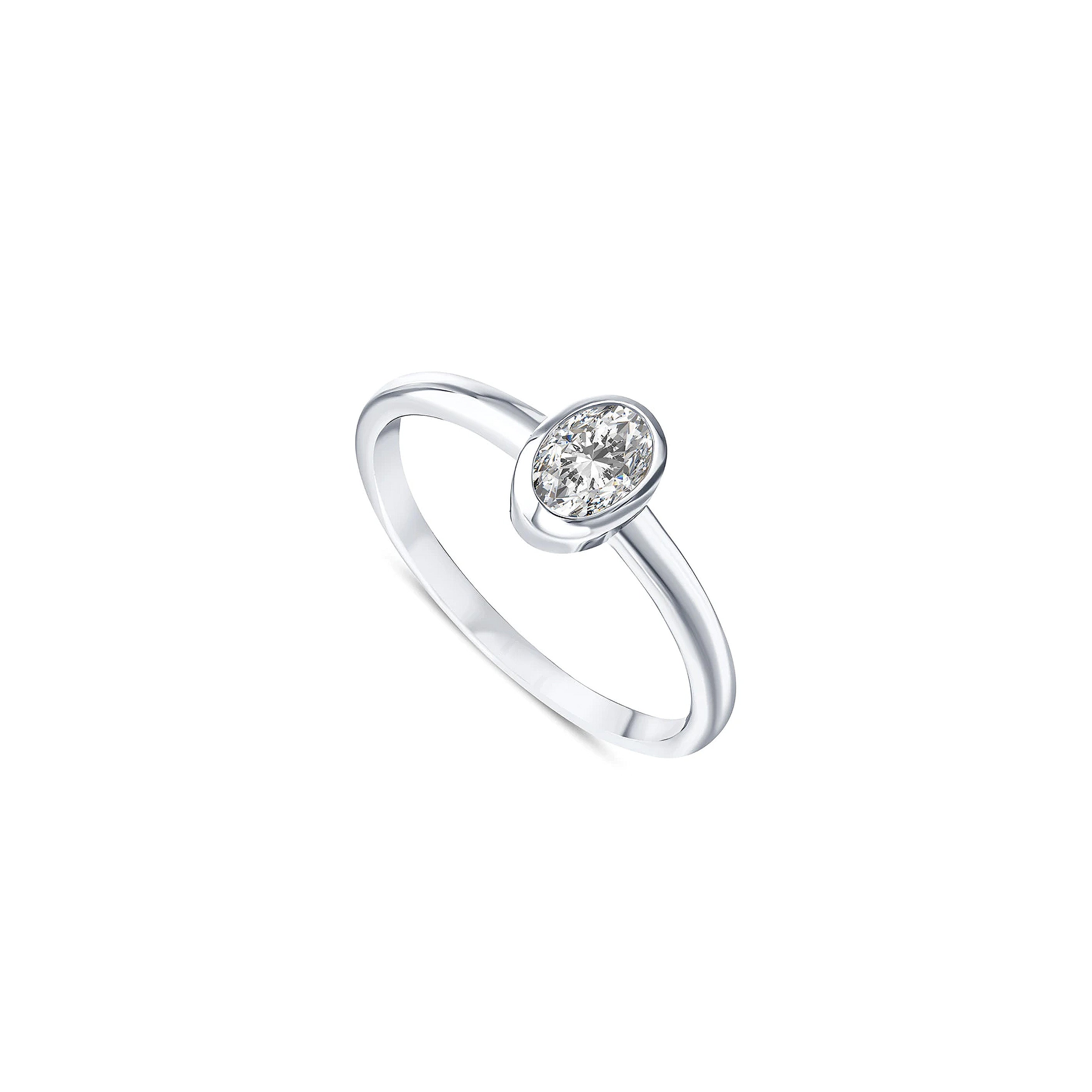vue de côté bague de fiançailles diamant solitaire oval 0,39 carat en or blanc