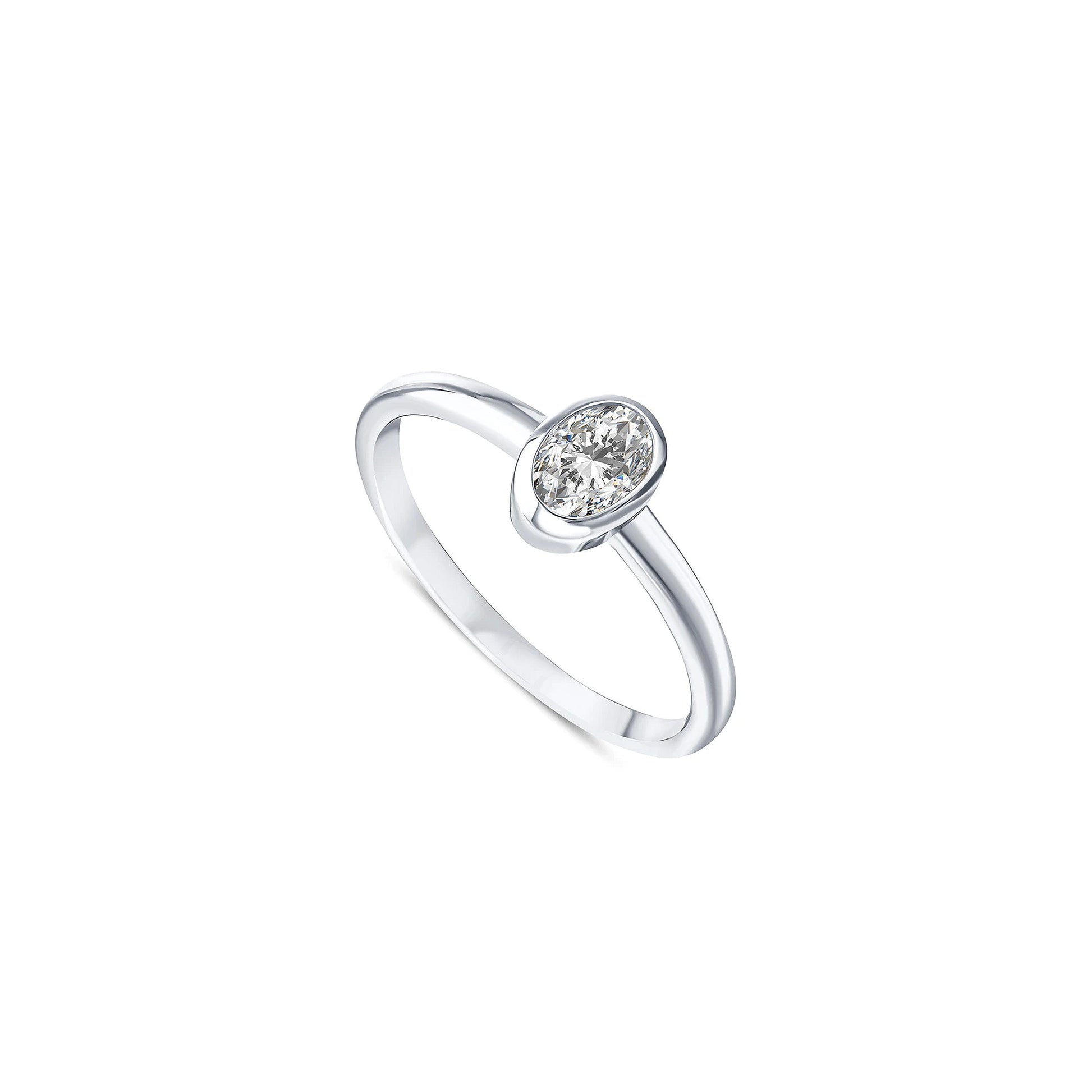 vue de côté bague de fiançailles diamant solitaire oval 0,39 carat en or blanc