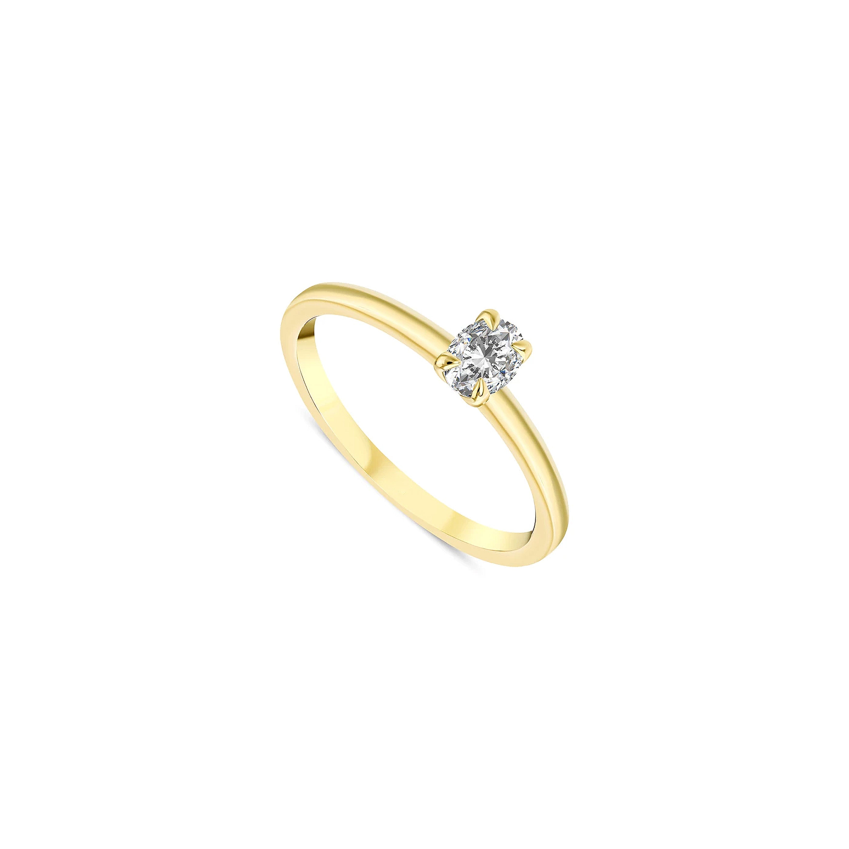 vue de côté bague de fiançailles diamant solitaire ovale 0,52 carat en or jaune