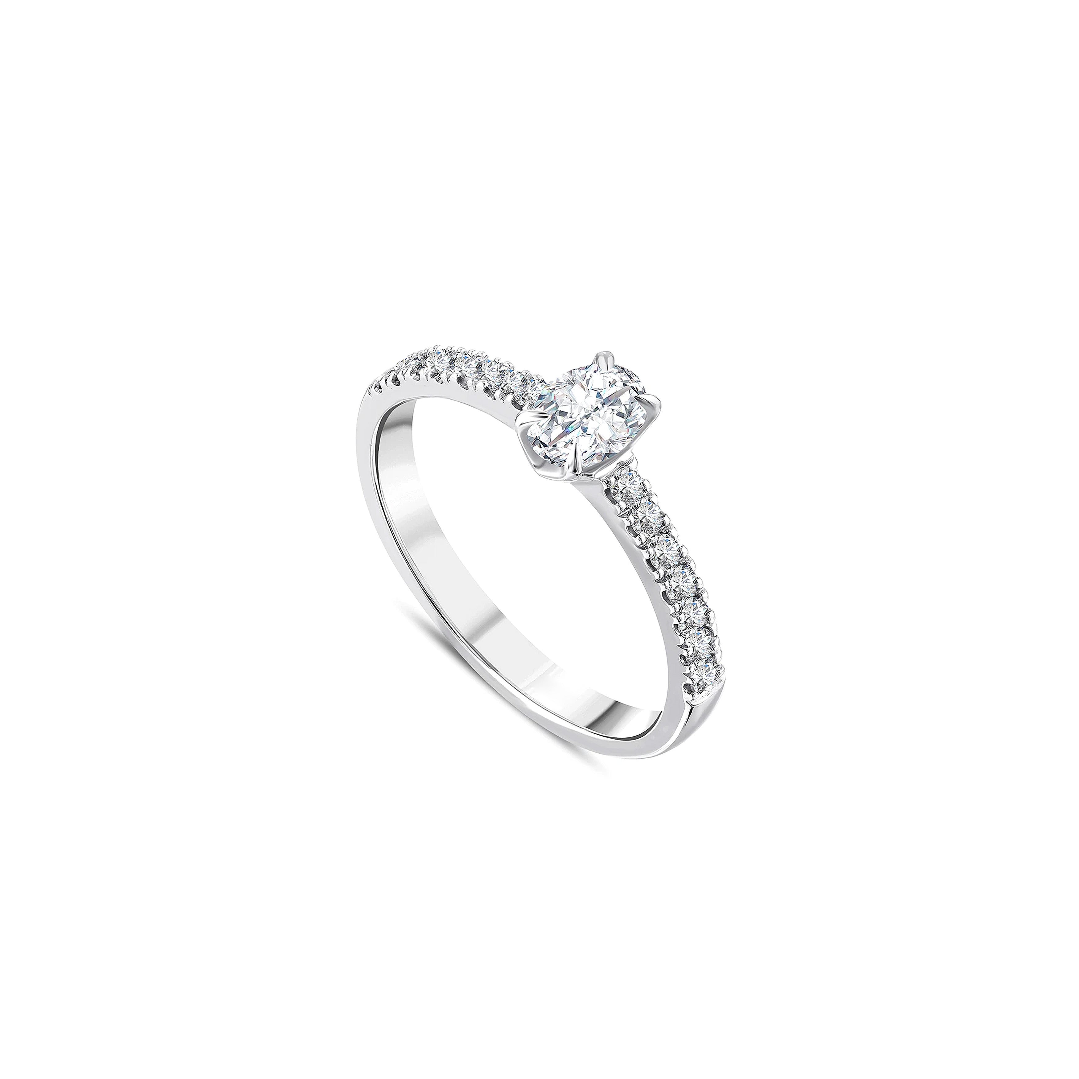 vue de côté bague de fiançailles diamant solitaire ovale 0,73 carat en or blanc