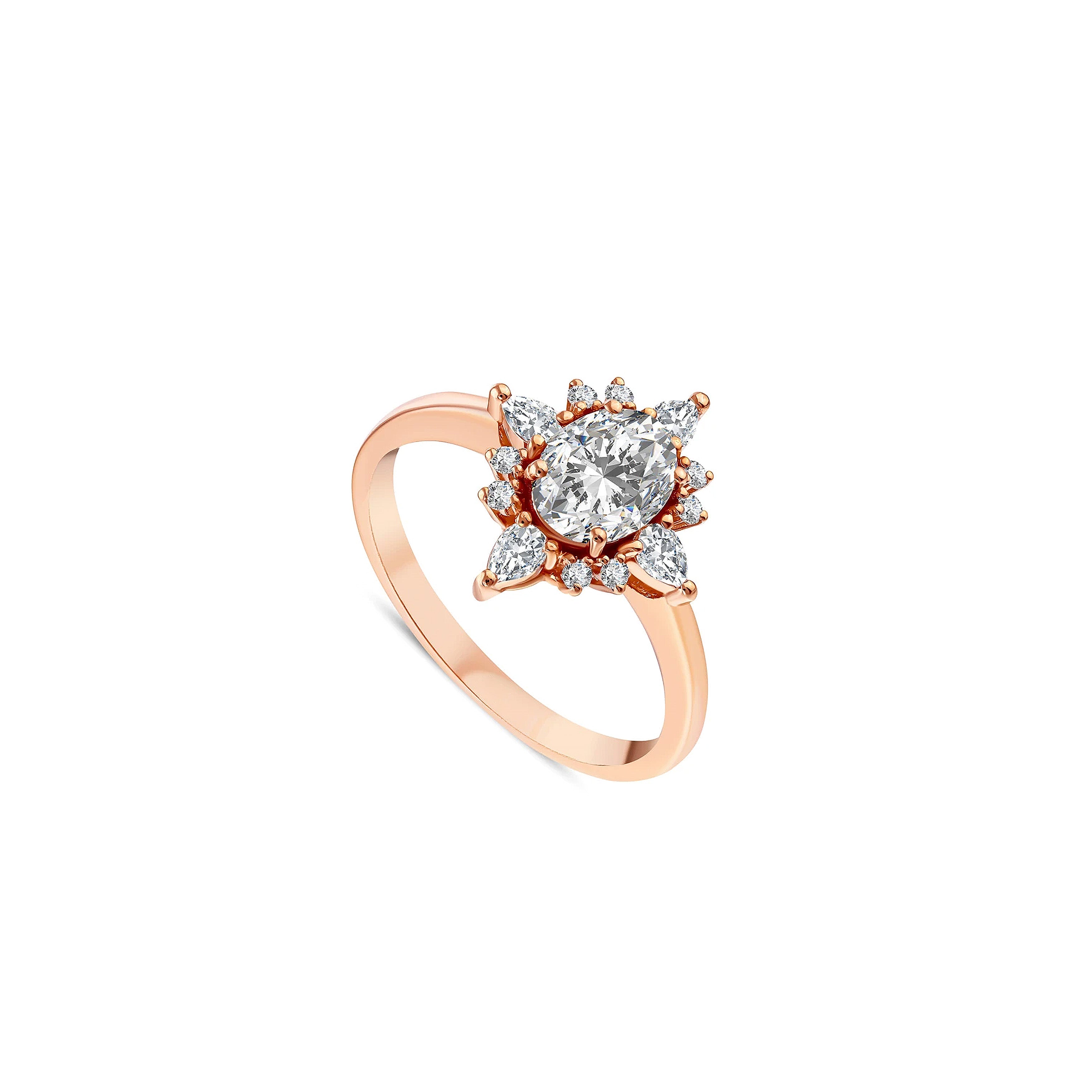 vue de côté bague de fiançailles diamant vintage ovale 1,27 carat en or rose