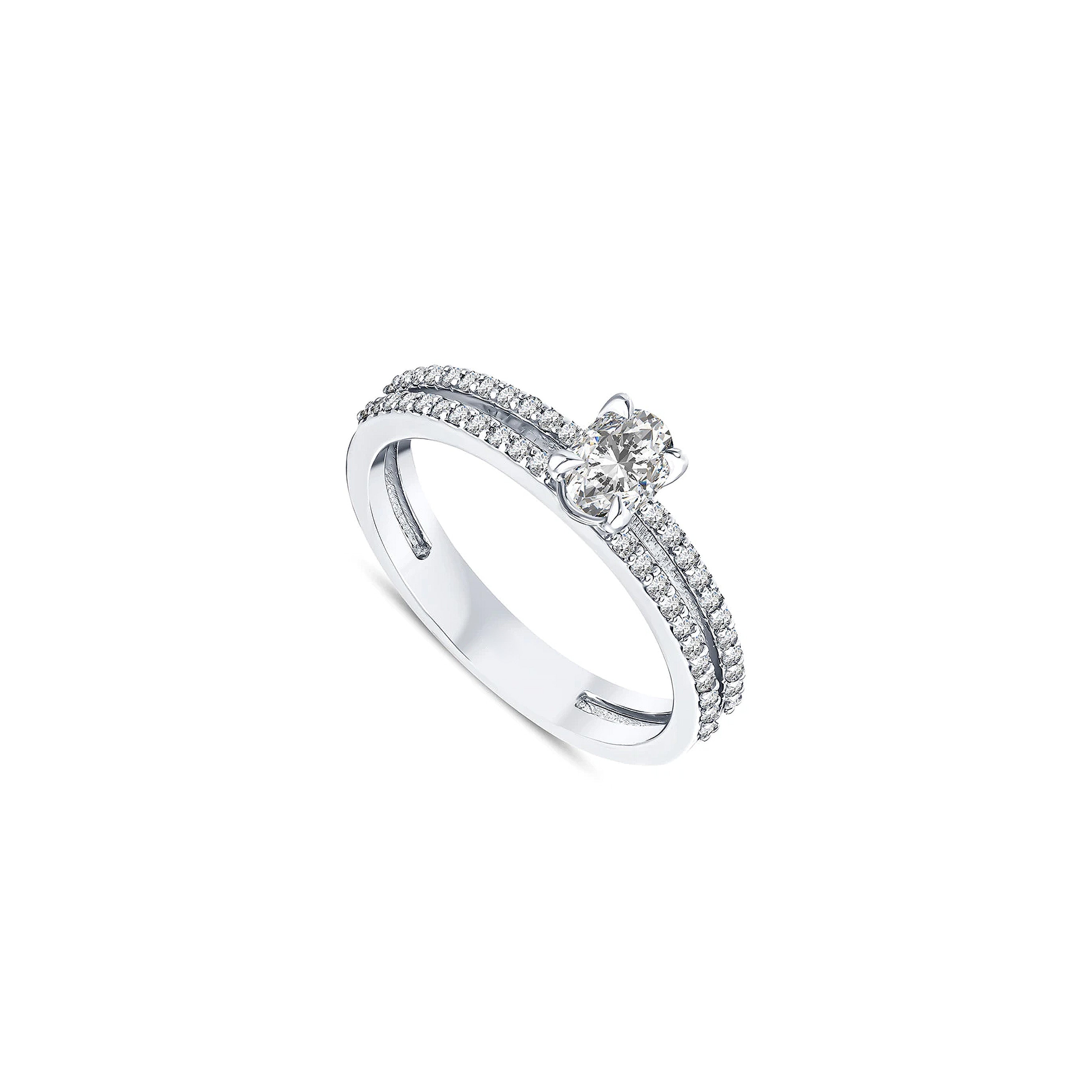 vue de côté bague de fiançailles diamant ovale 0,58 carat en or blanc