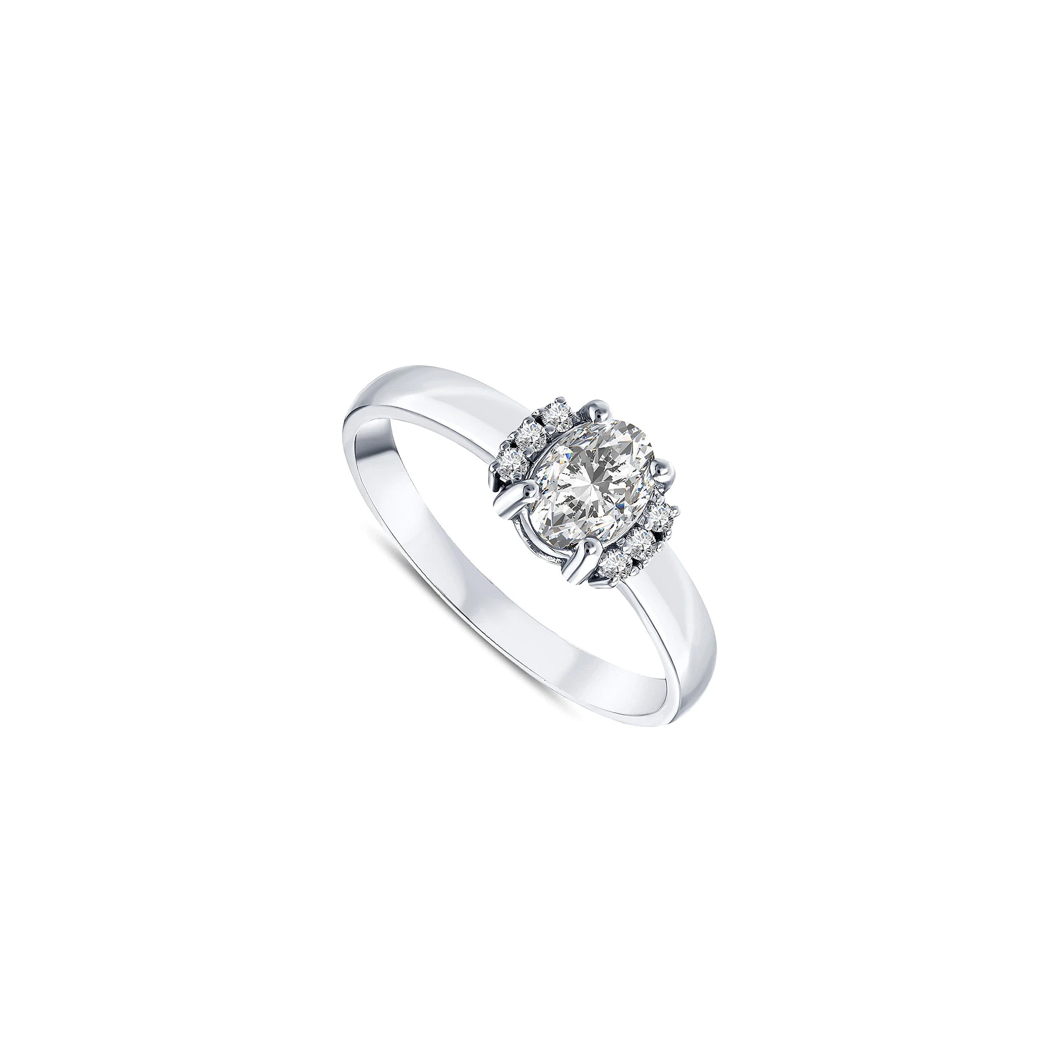 vue de côté bague de fiançailles diamant ovale 0,58 carat en or blanc