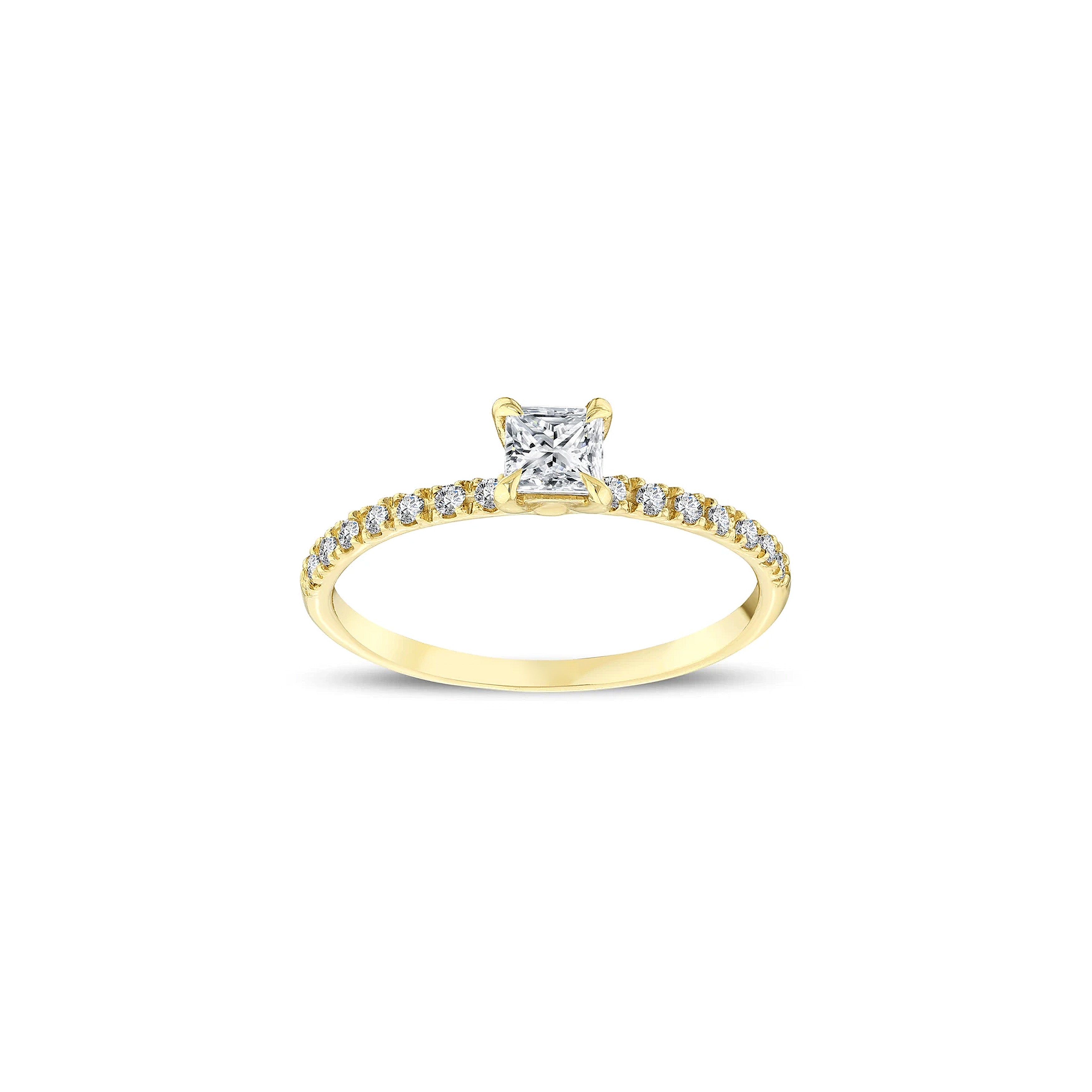 bague de fiançailles diamant solitaire princesse 0,43 carat en or jaune