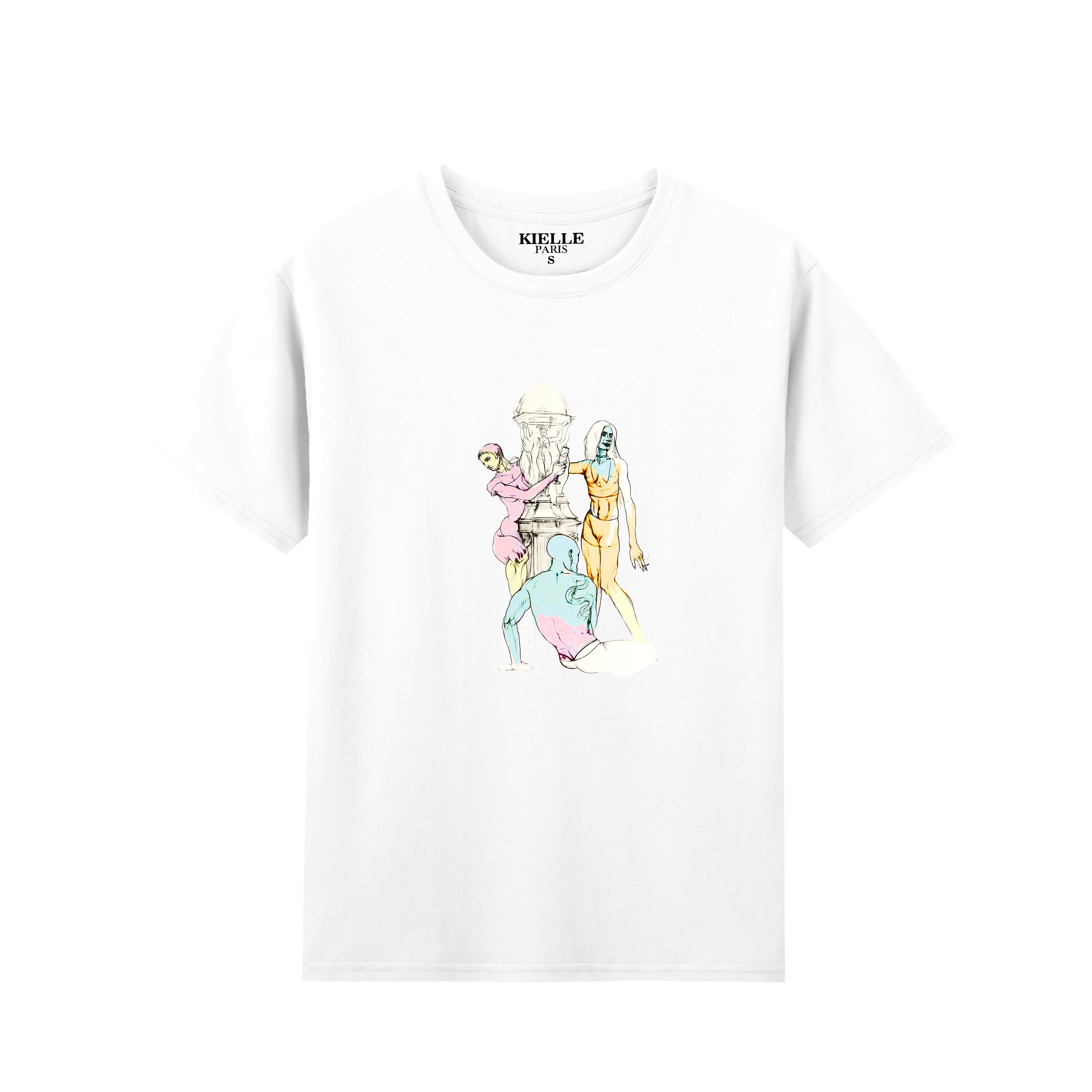 Camiseta unisex blanca con estampado gráfico de arte renacentista