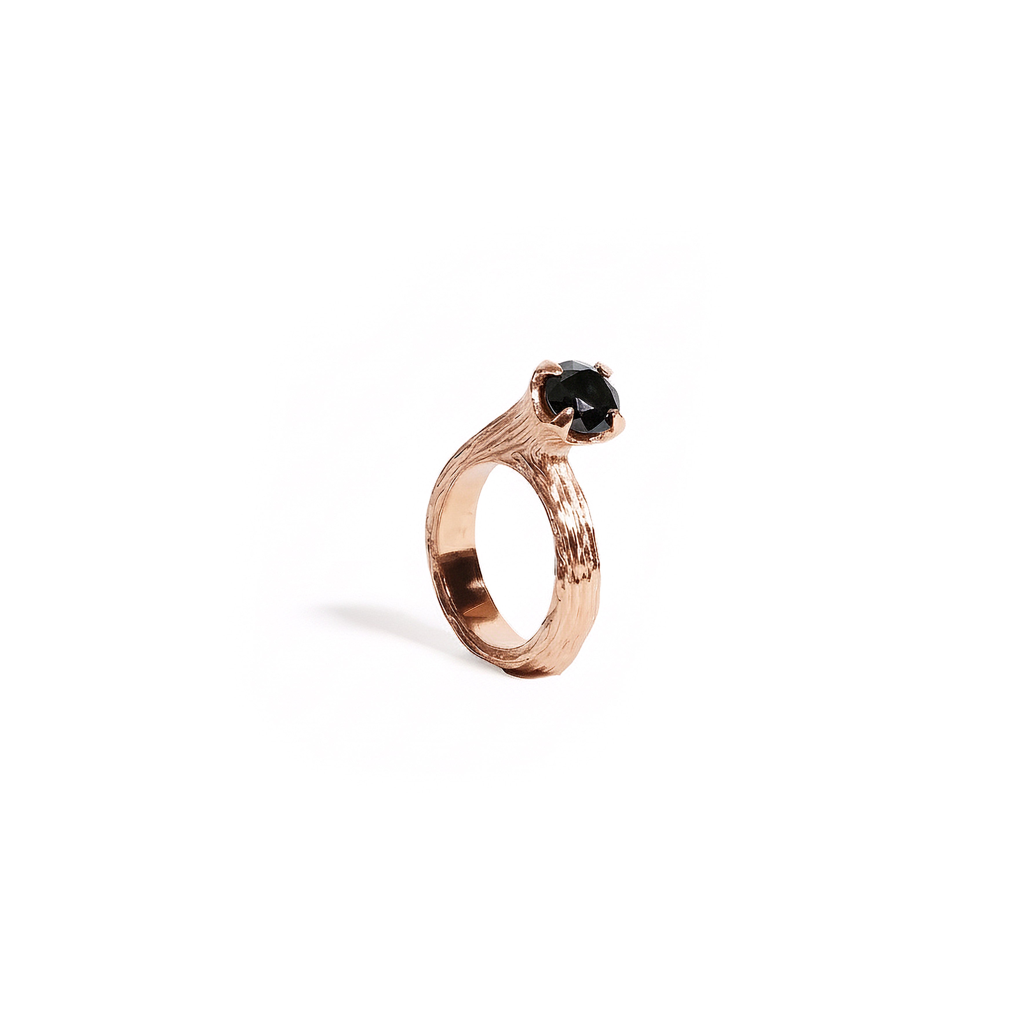 Bague Tulipe diamant noir en 14k or rose 