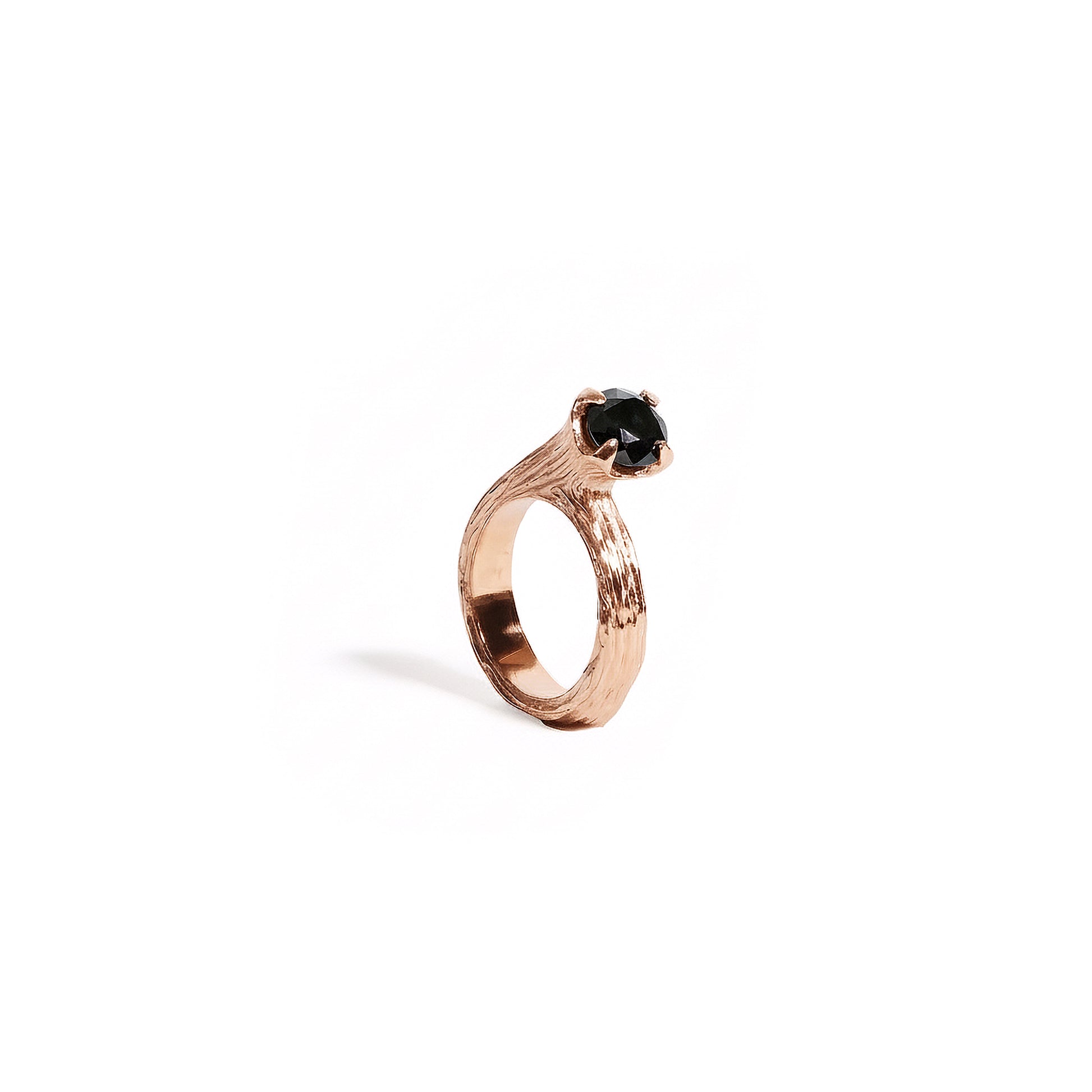 Bague Tulipe diamant noir en 14k or rose 