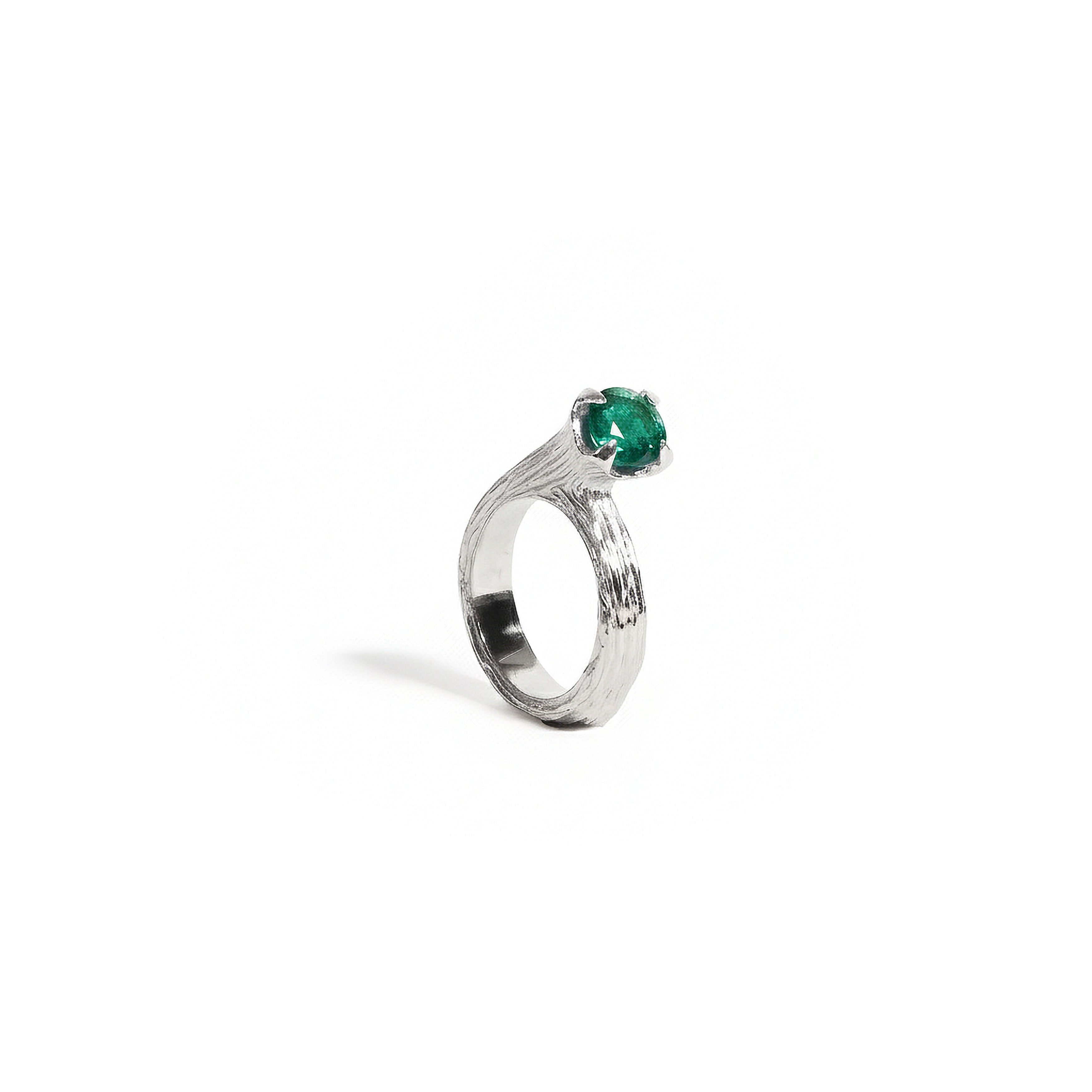 Bague Tulipe émeraude en 14k or blanc 