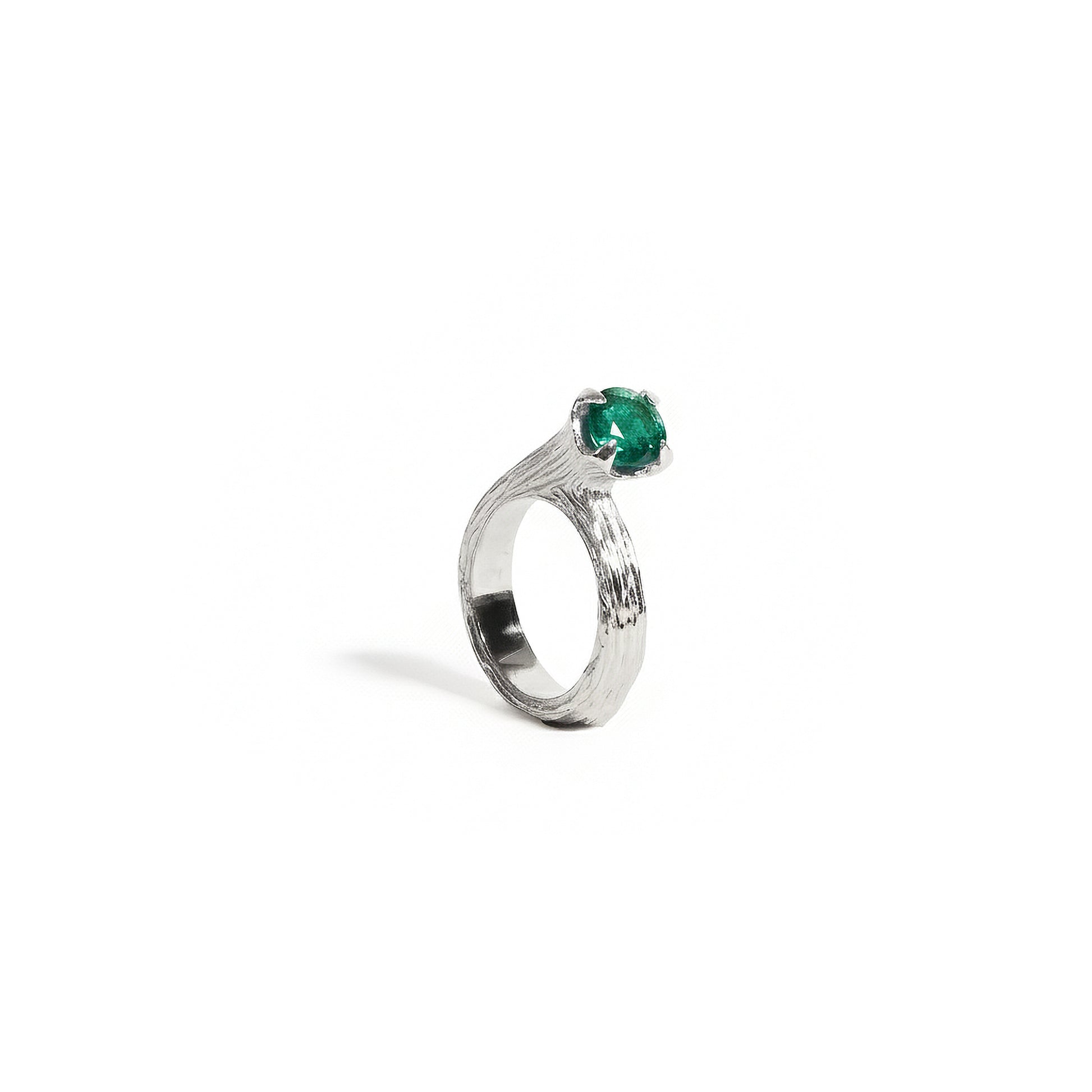 Bague Tulipe émeraude en 14k or blanc 