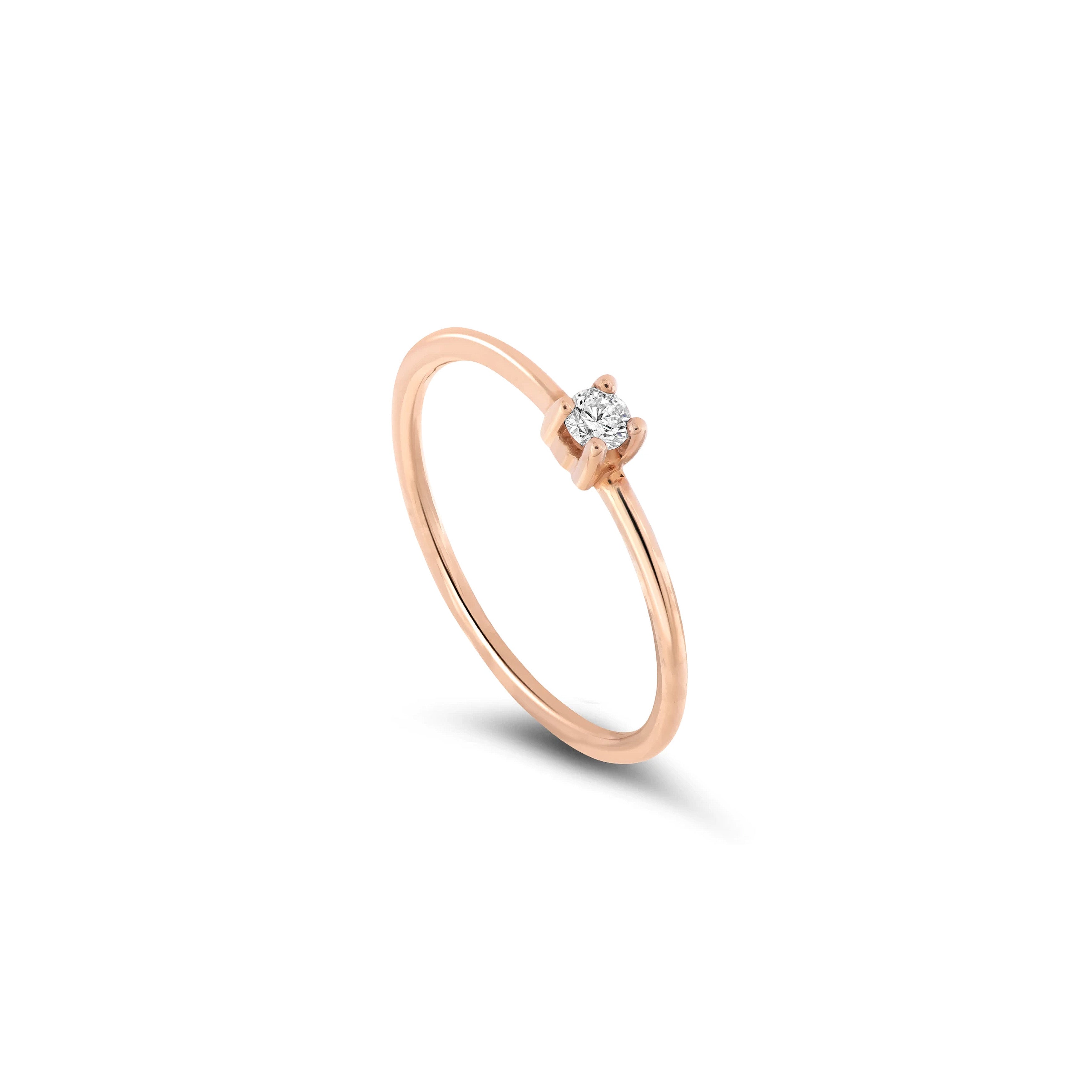 vue de côté bague de fiançailles diamant solitaire rond 0,07 carat en or rose