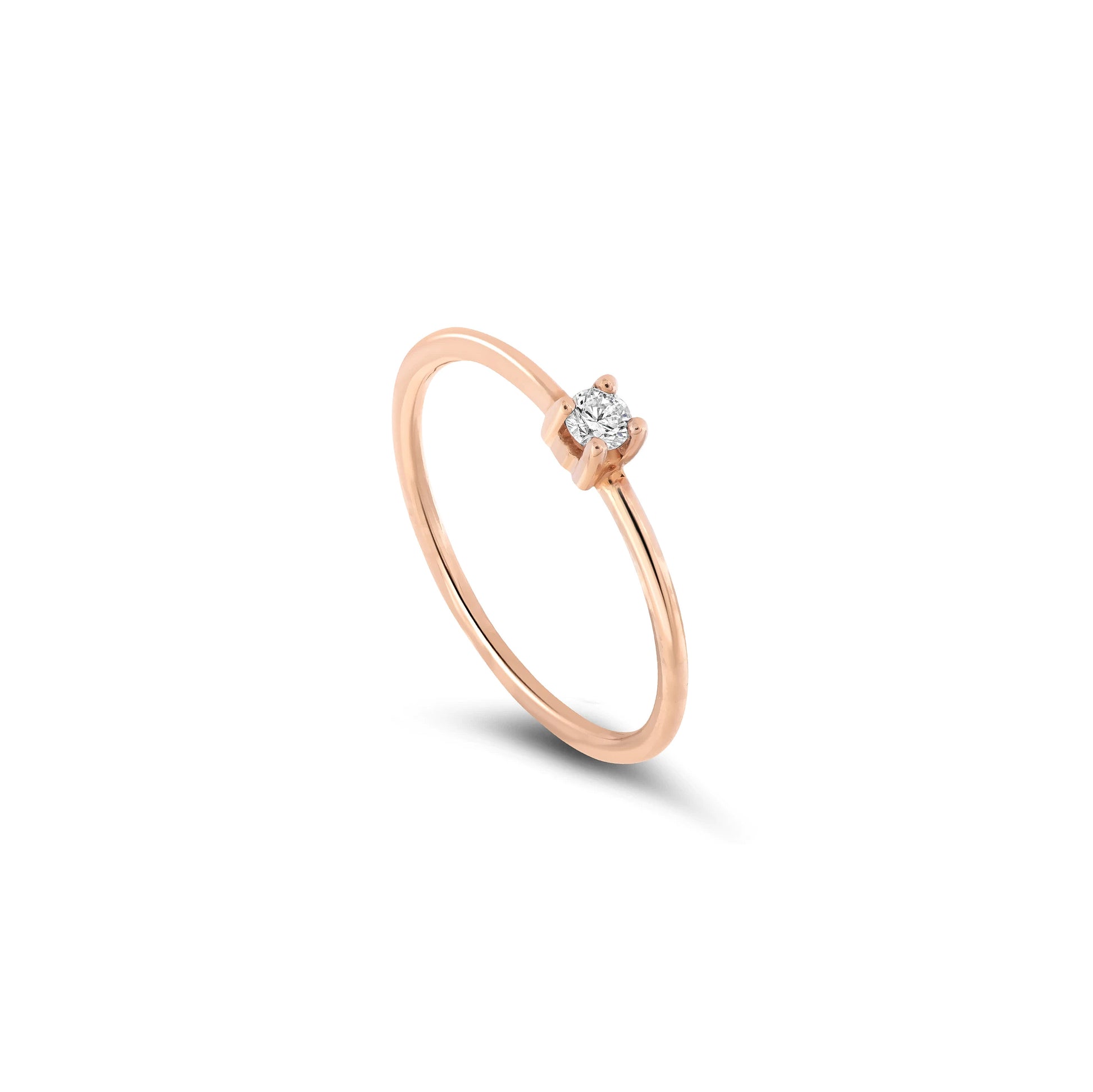 vue de côté bague de fiançailles diamant solitaire rond 0,07 carat en or rose