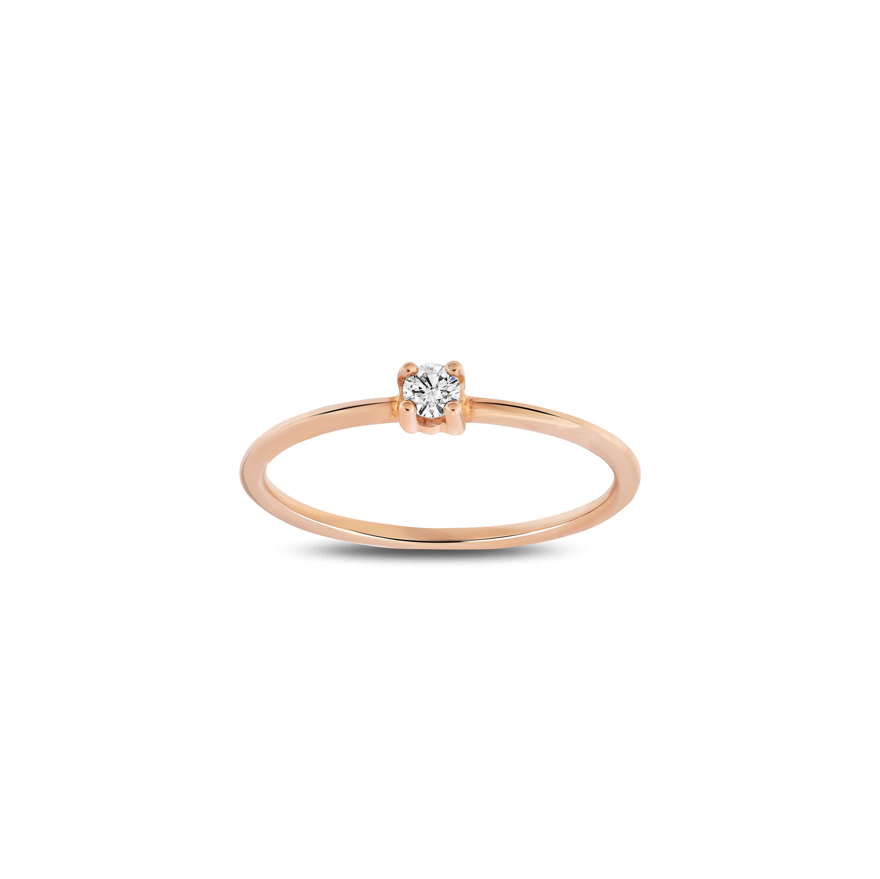 bague de fiançailles diamant solitaire rond 0,07 carat en or rose