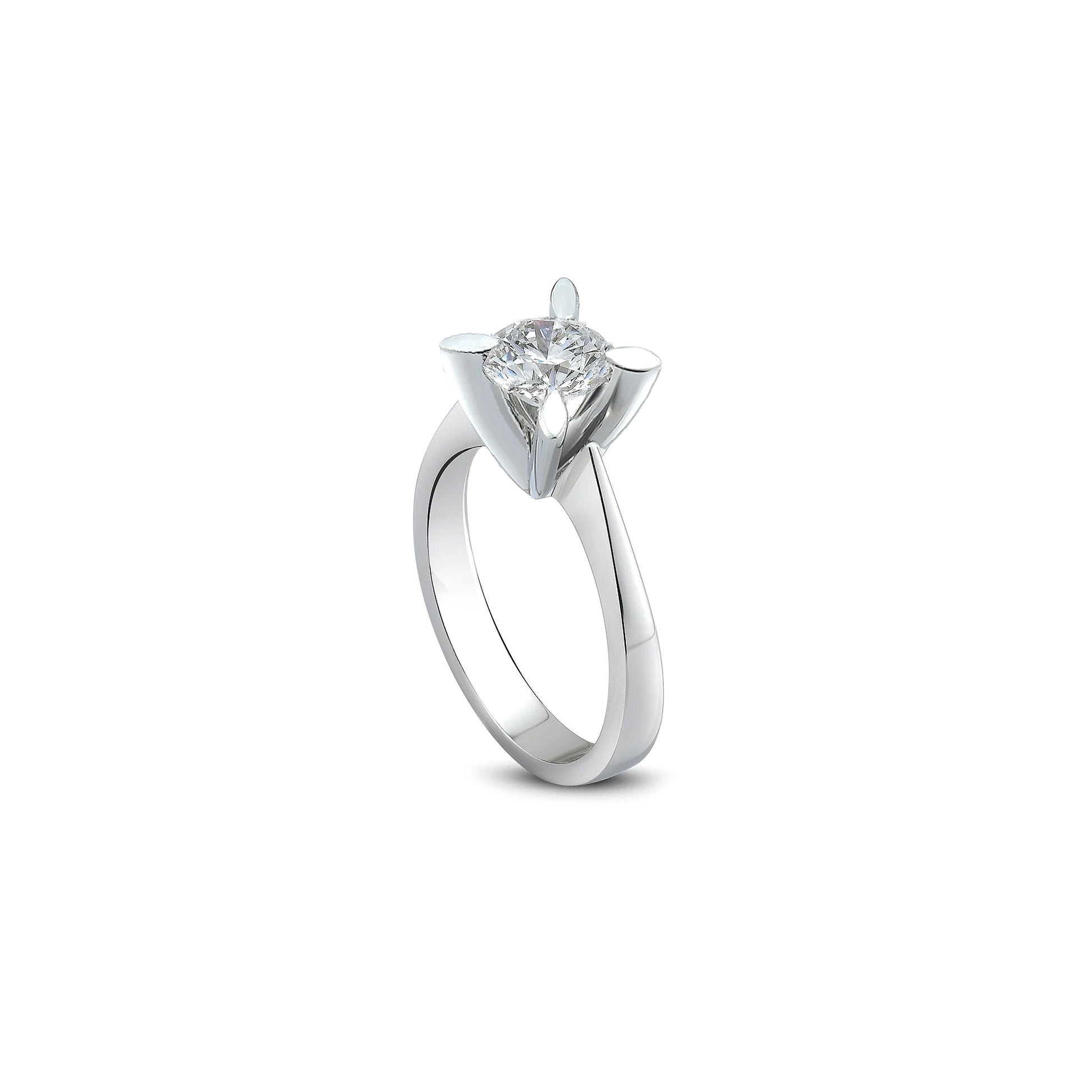 vue de côté bague de fiançailles diamant solitaire rond 1,00 carat en or blanc
