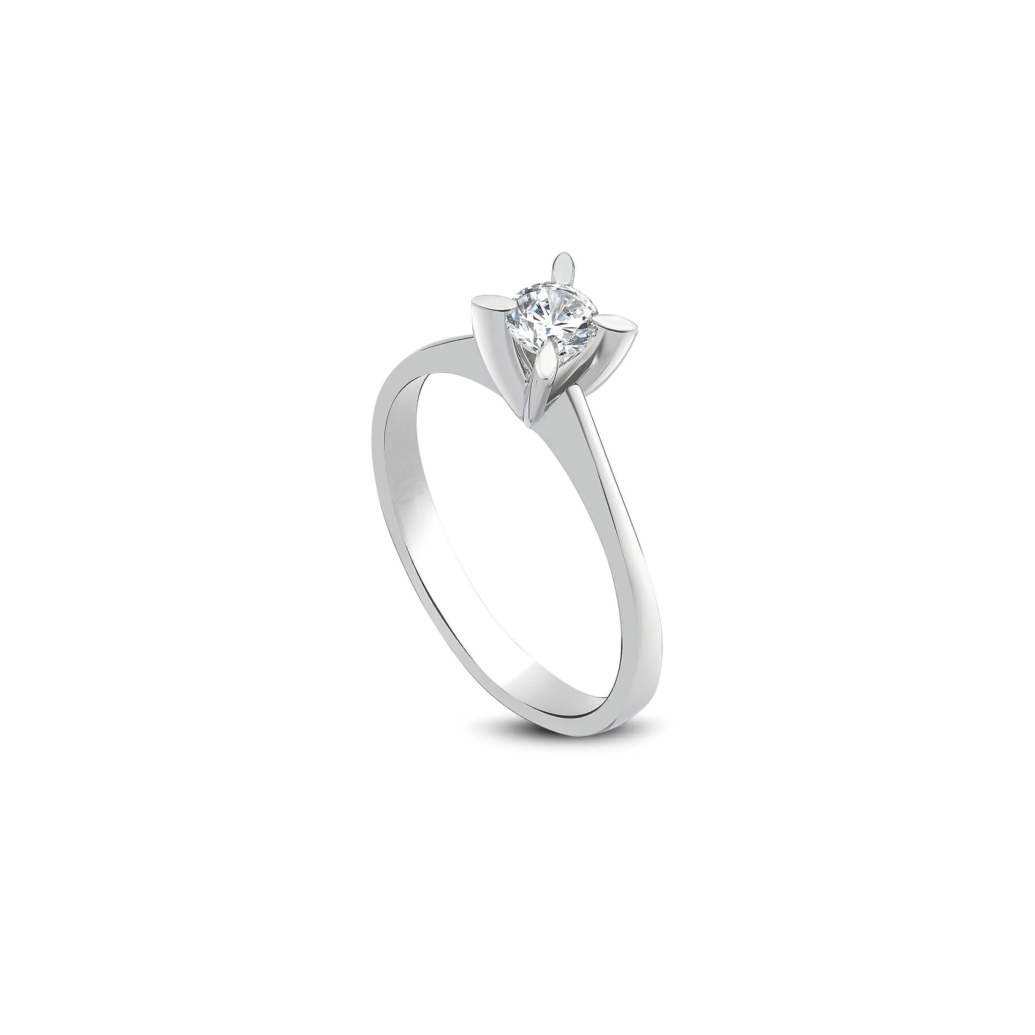 vue de côté bague de fiançailles diamant solitaire rond en or blanc