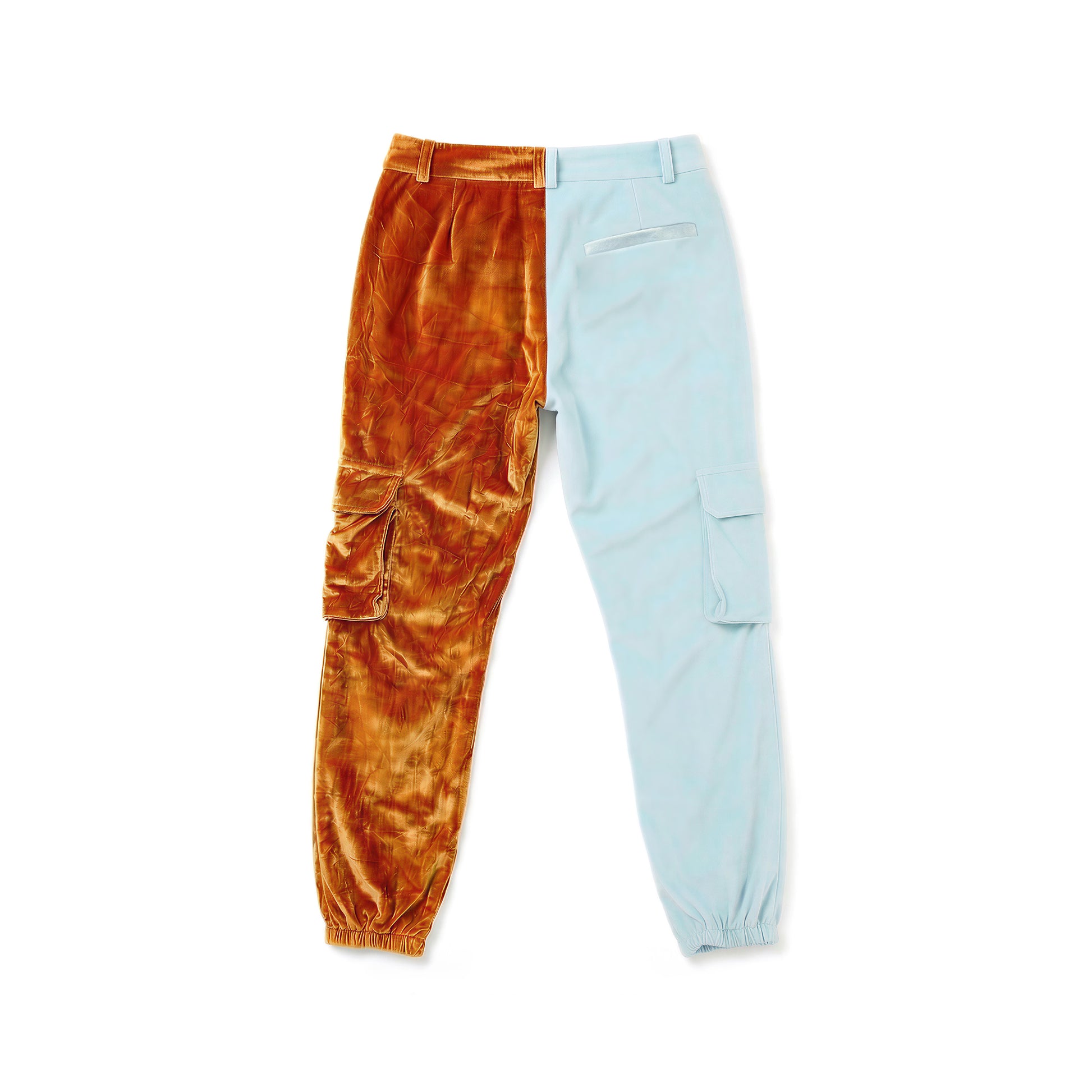 Pantalon cargo en velours ambre et bleu lac