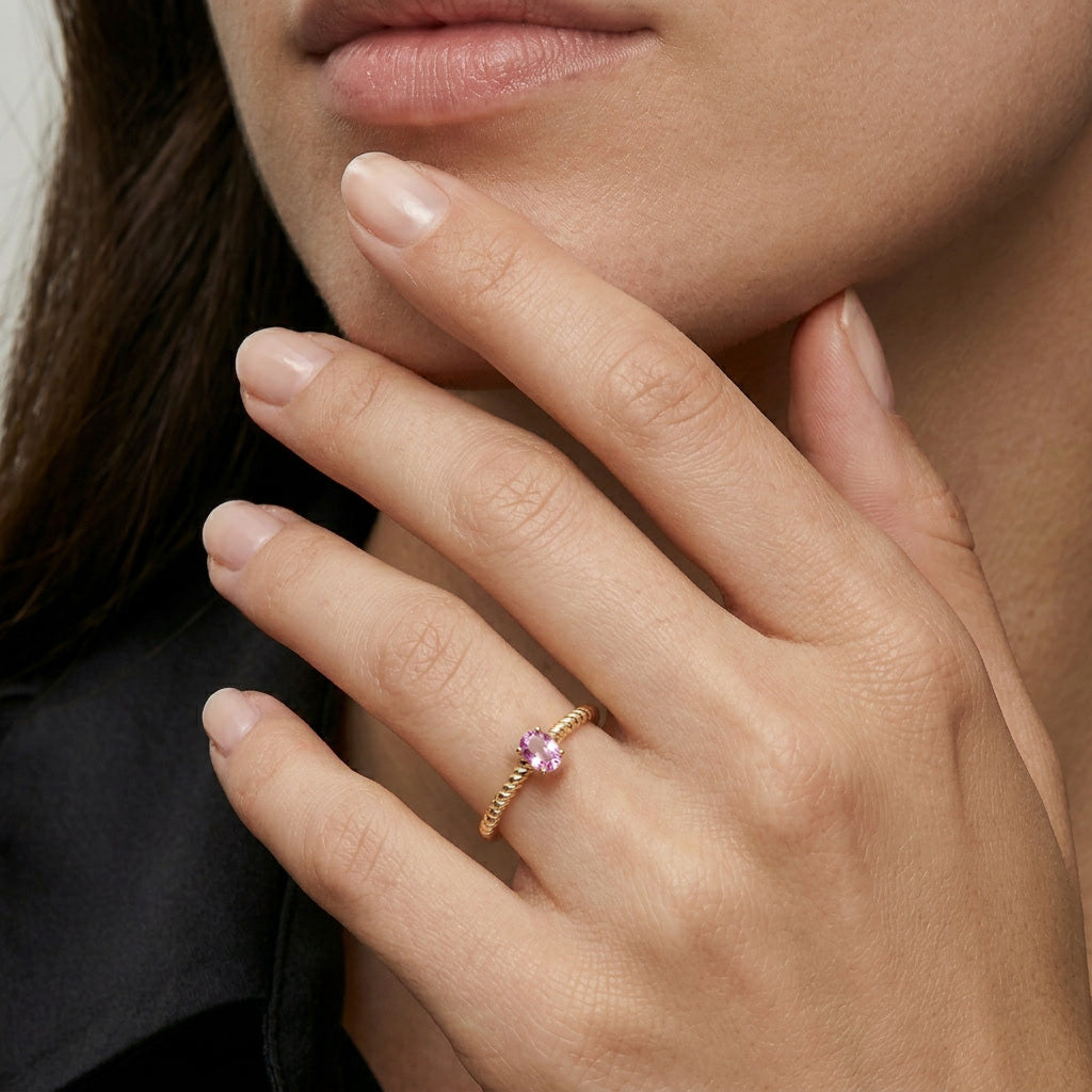 Bague Twisted en or 18K avec Saphir rose