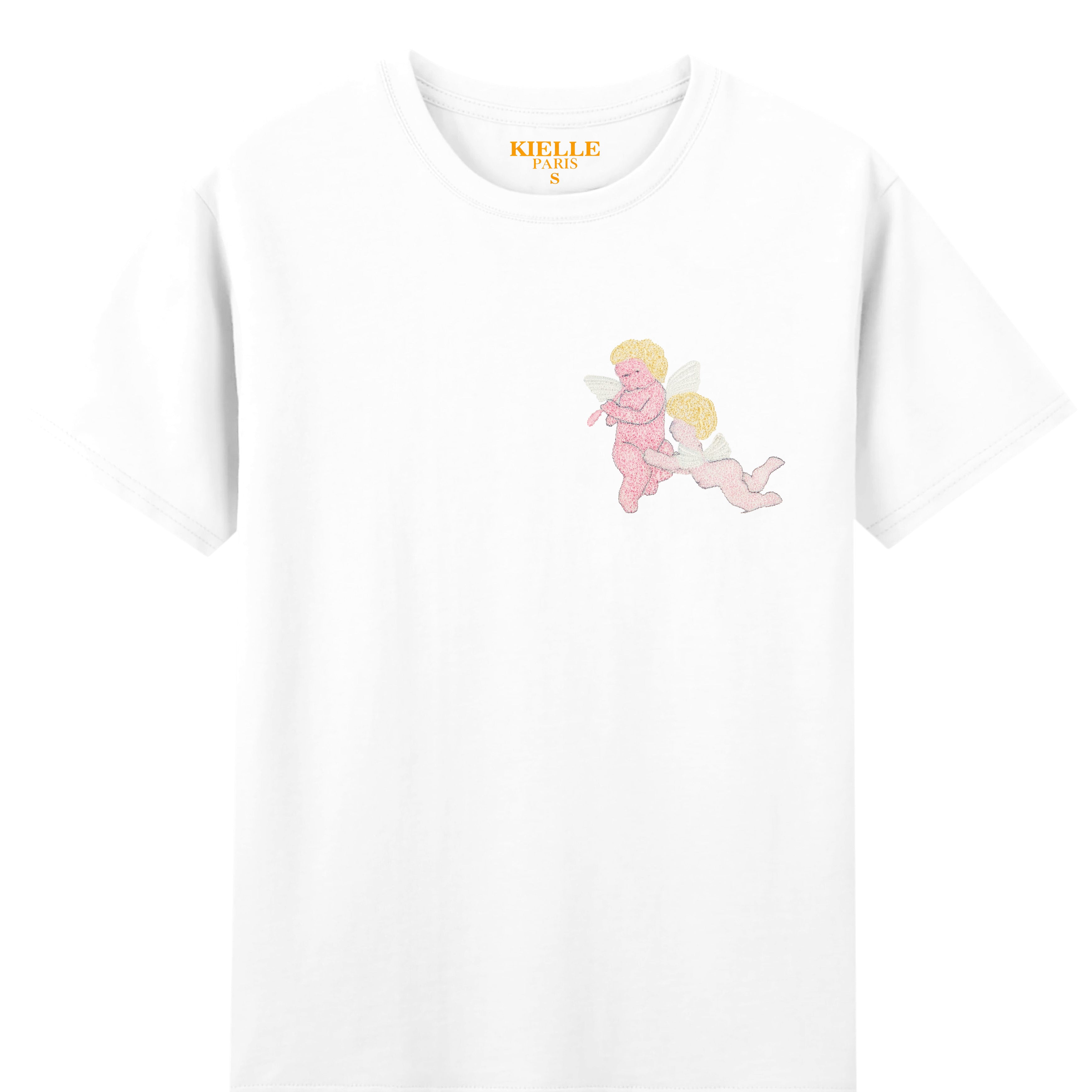 "Cherub Whispers" Embroidered White Unisex T-Shirt