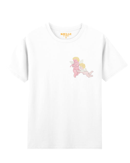 "Cherub Whispers" Embroidered White Unisex T-Shirt