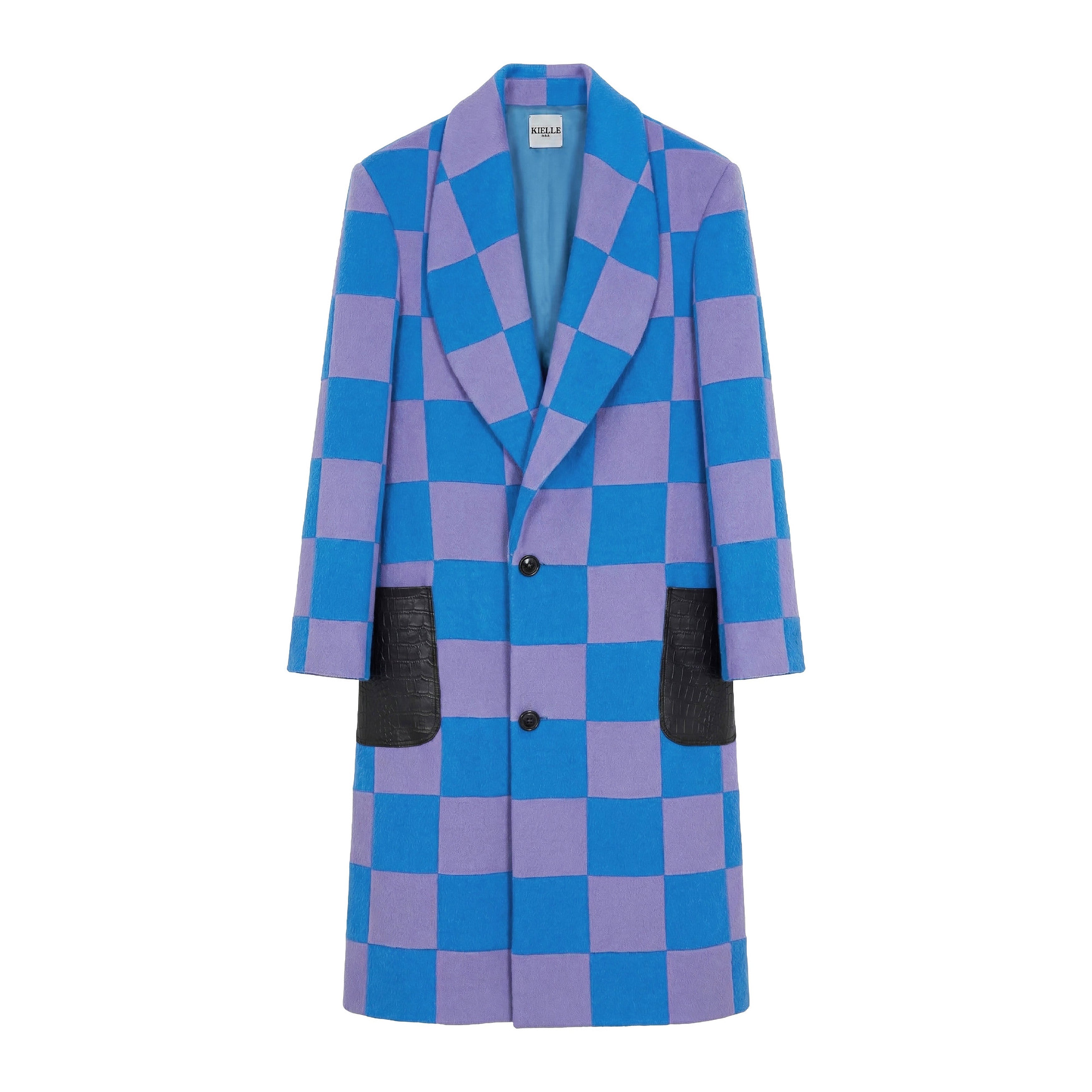 Manteau en Alpaga à carreaux bleu-violet