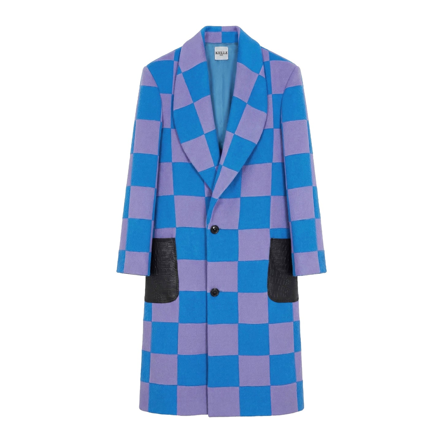 Manteau en alpaga à carreaux bleu-violet