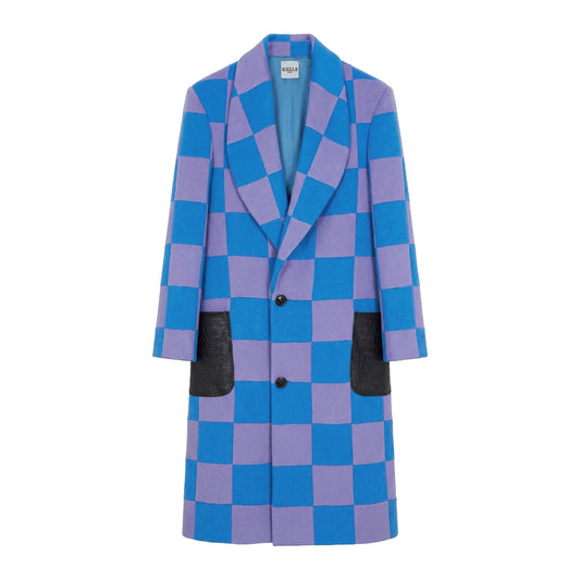 Manteau en alpaga à carreaux bleu-violet